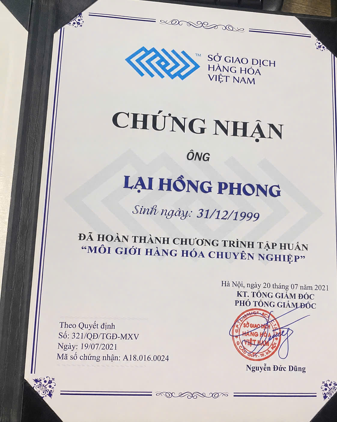 2021 - Chứng nhận Sở Giao Dịch Hàng Hóa Việt Nam